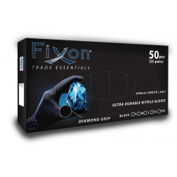 FIXON Nitrile Diamond Glove Textured 6mil 240mm Black S (50pcs/25 Pairs)