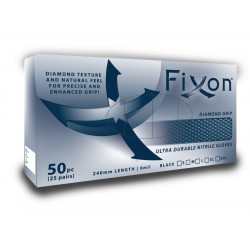 FIXON NITRILE DIAMOND GLOVE TEXTURED 6MIL 240MM BLACK L (50PCS/25 PAIRS)