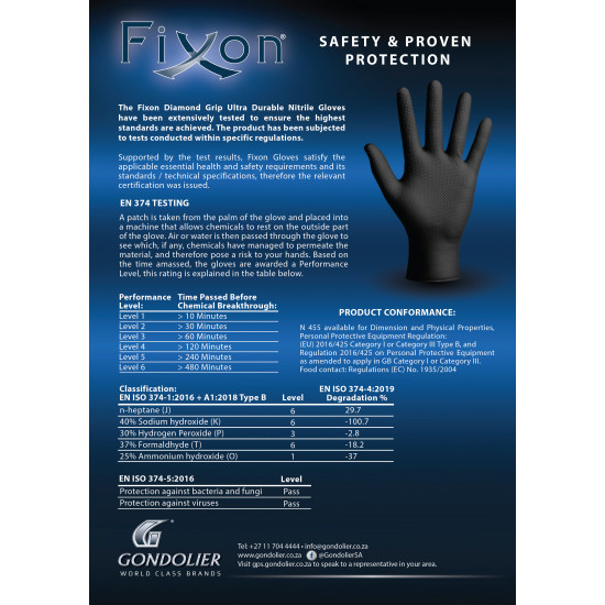 FIXON Nitrile Diamond Glove Textured 6mil 240mm Black Xl (50pcs/25 Pairs)